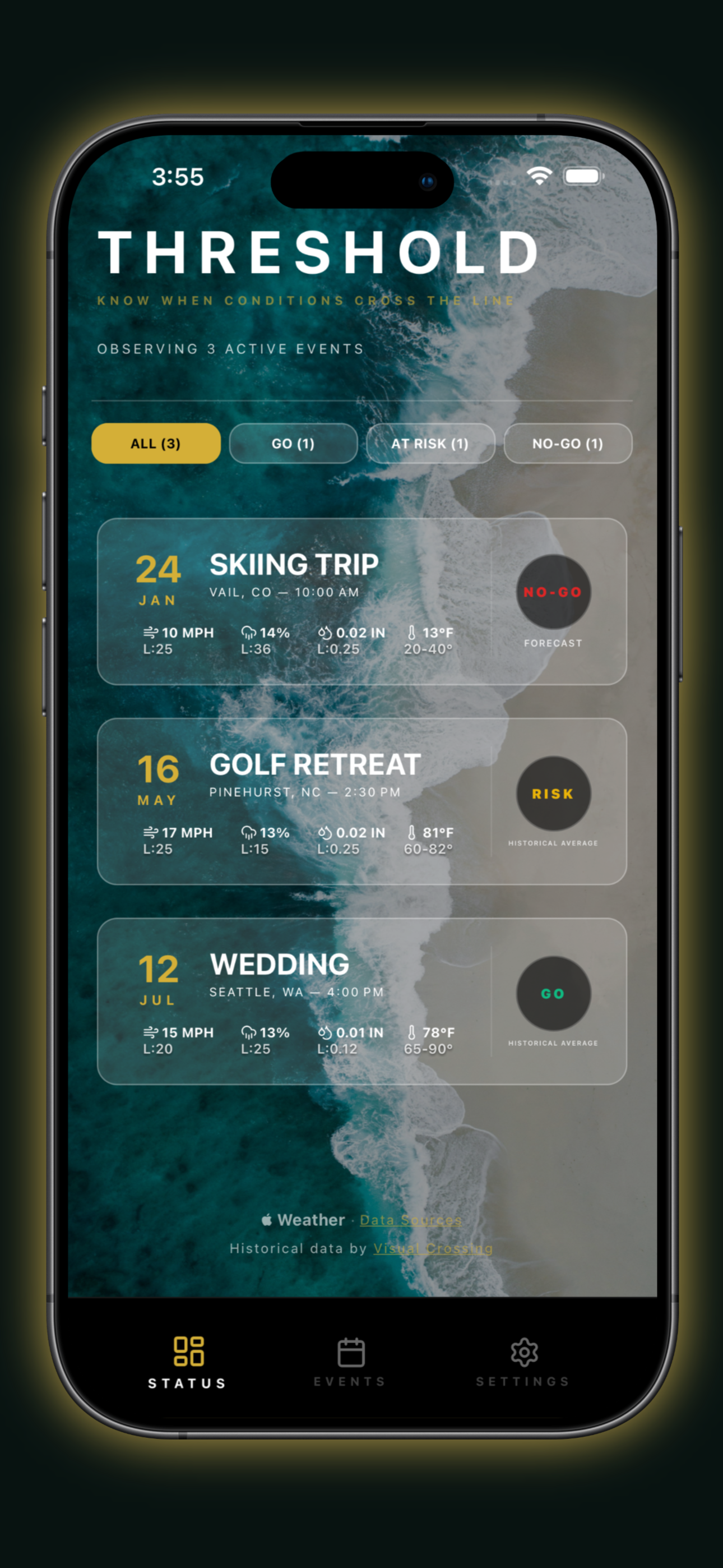 Threshold Weather new event creation screen
